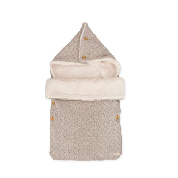 Taupe Cotton Knit Baby Nest with Faux Fur Lining