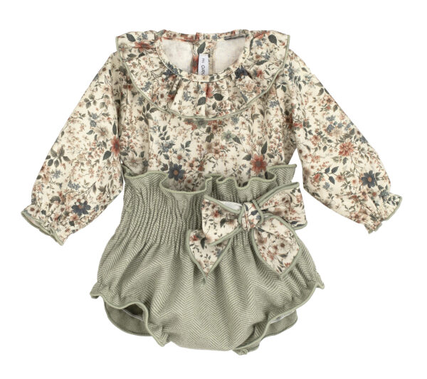 Calamaro Green Floral Bloomer Set