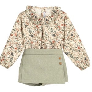 Calamaro Green Floral Blouse and Short Set