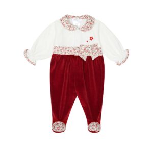 Deolinda red velour all in one sarah babygrow