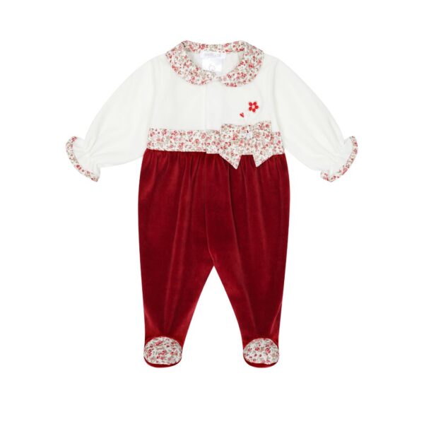 Deolinda red velour all in one sarah babygrow