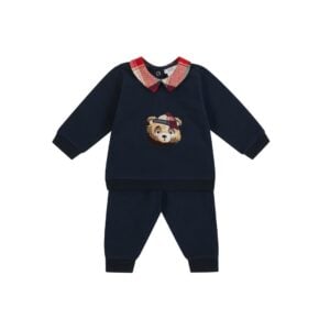 Deolinda navy teddy bear tartan collar jogger set