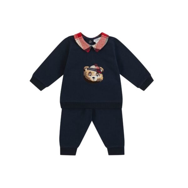 Deolinda navy teddy bear tartan collar jogger set