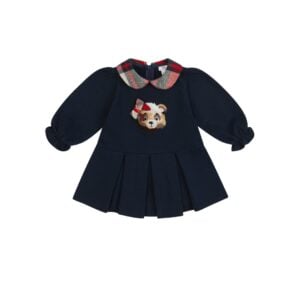 Deolinda navy teddy tartan collar dress
