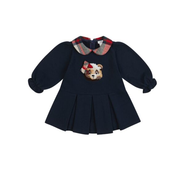 Deolinda navy teddy tartan collar dress