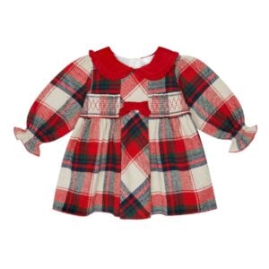Deolinda red and beige check smock dress