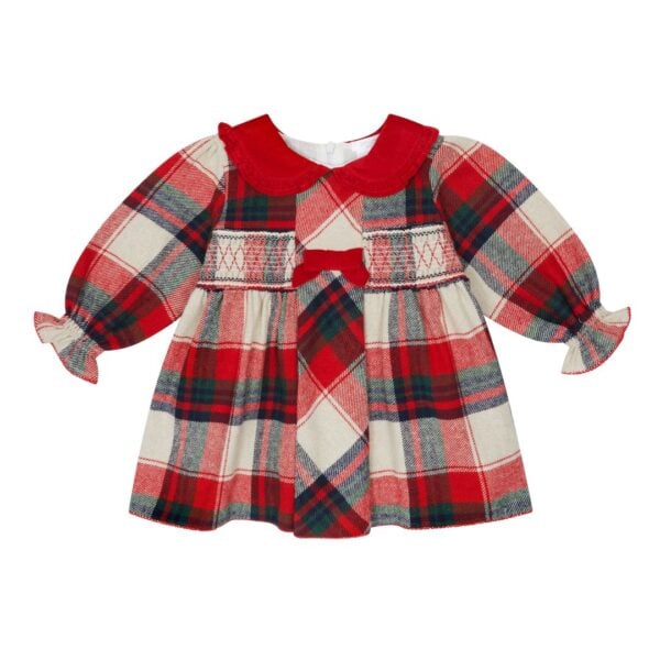 Deolinda red and beige check smock dress