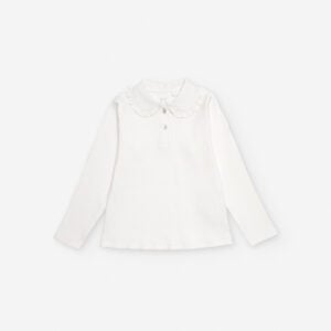 Zippy Cream Ribbed Collared Top