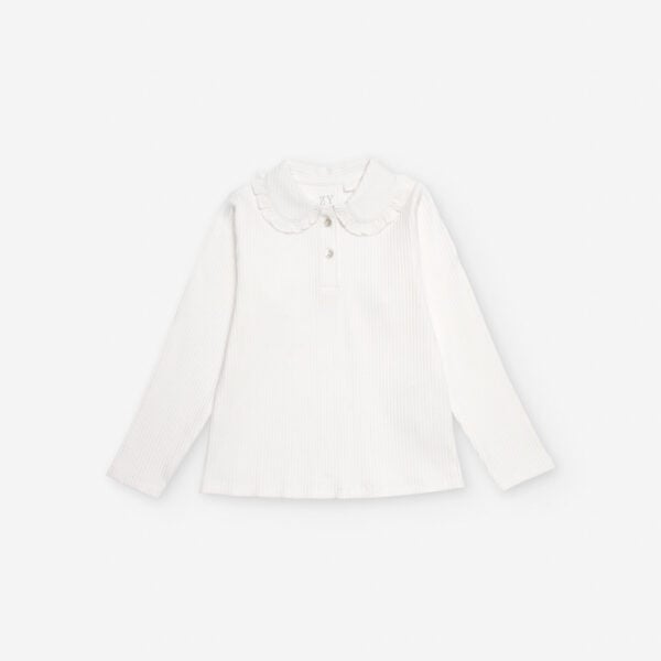 Zippy Cream Ribbed Collared Top