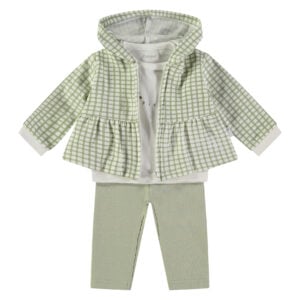 babybol 3 piece sage green gingham set