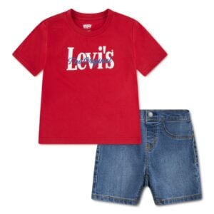 Levi's Red Logo T-Shirt & Blue Denim Shorts Set