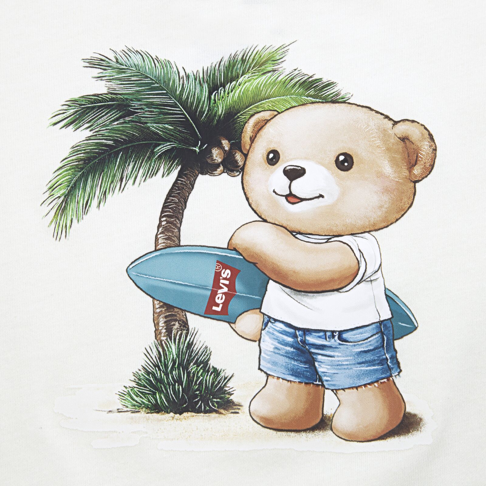 Levi's Ivory Bear Graphic T-Shirt & Blue Denim Shorts Set - Image 2