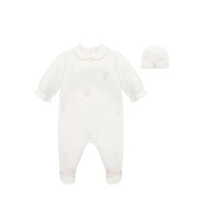 Emile et Rose Lucy Girls White Bunny Embroidery Babygrow & Hat