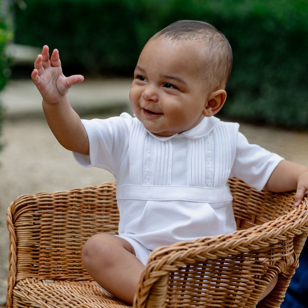 Emile et Rose Leon Boys White Smart Cotton Romper