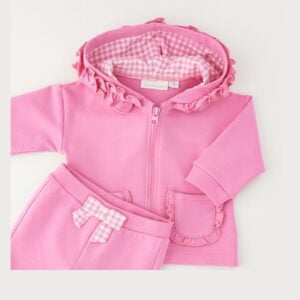 I Do Minibanda Pink Frill Gingham Print Jogger Set