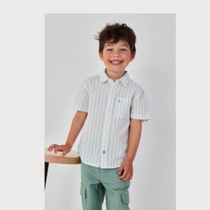 Boboli Green Linen Short Sleeve Shirt