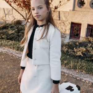 Patachou Ivory Fluffy Short Jacket with Ricrac Trim