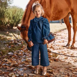 Patachou Blue Denim Blouse and Trousers Set