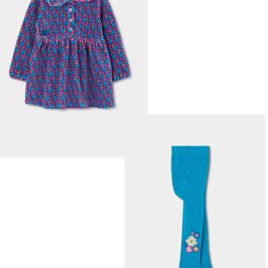 Boboli Blue and pink floral print dress set