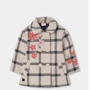 Boboli Beige checked embroidered flowers coat